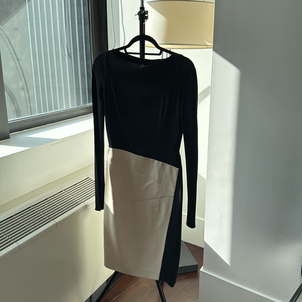 Roland Mouret Black and Cream Long Sleeve Dress